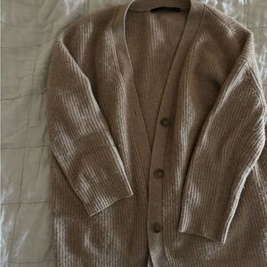 Jenni Kayne Tan Cardigan Sweater with Ribbed Knit